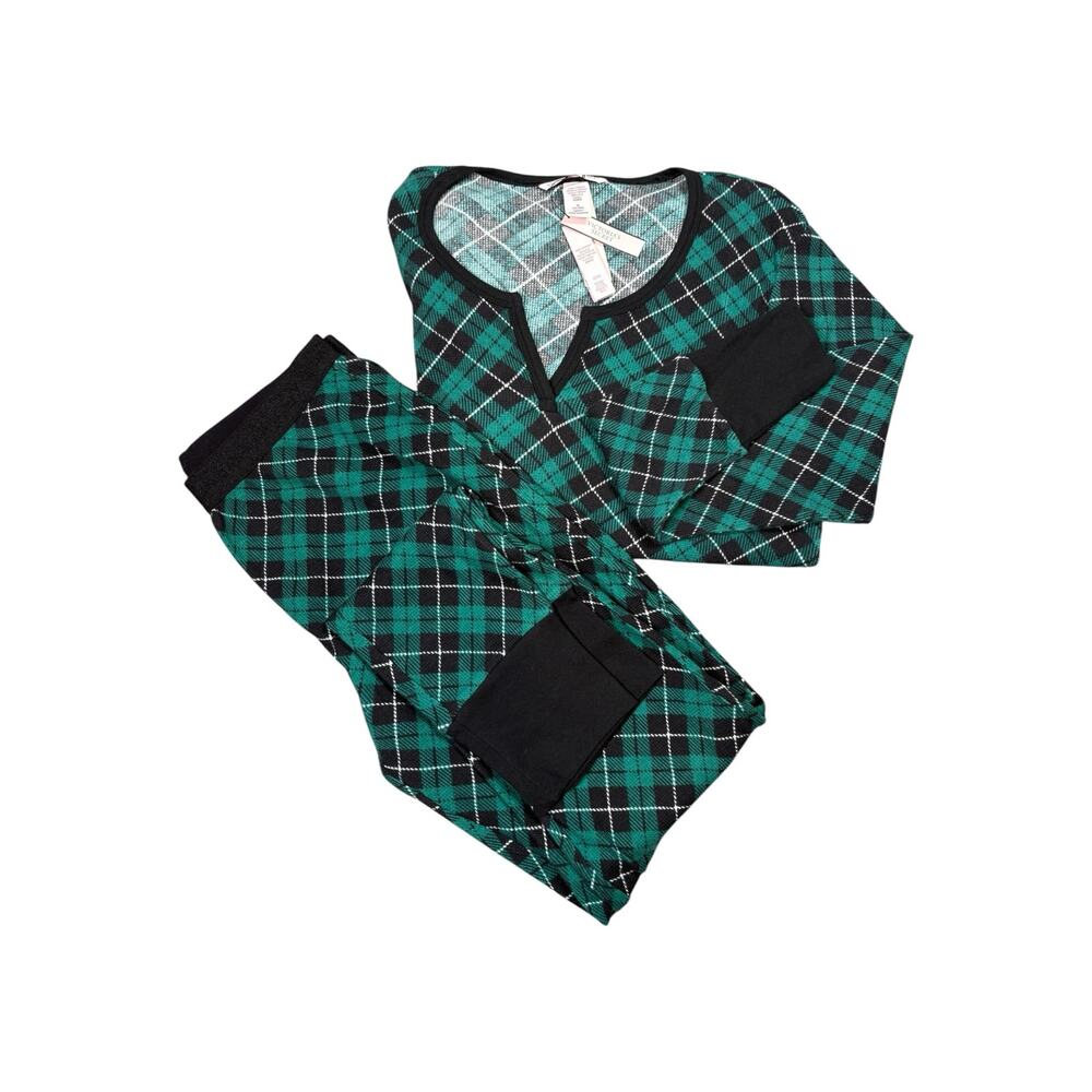 NWT Victoria’s Secret Waffle Knit Thermal 2 Piece Plaid Pajama Set Women's Med - Picture 3 of 11